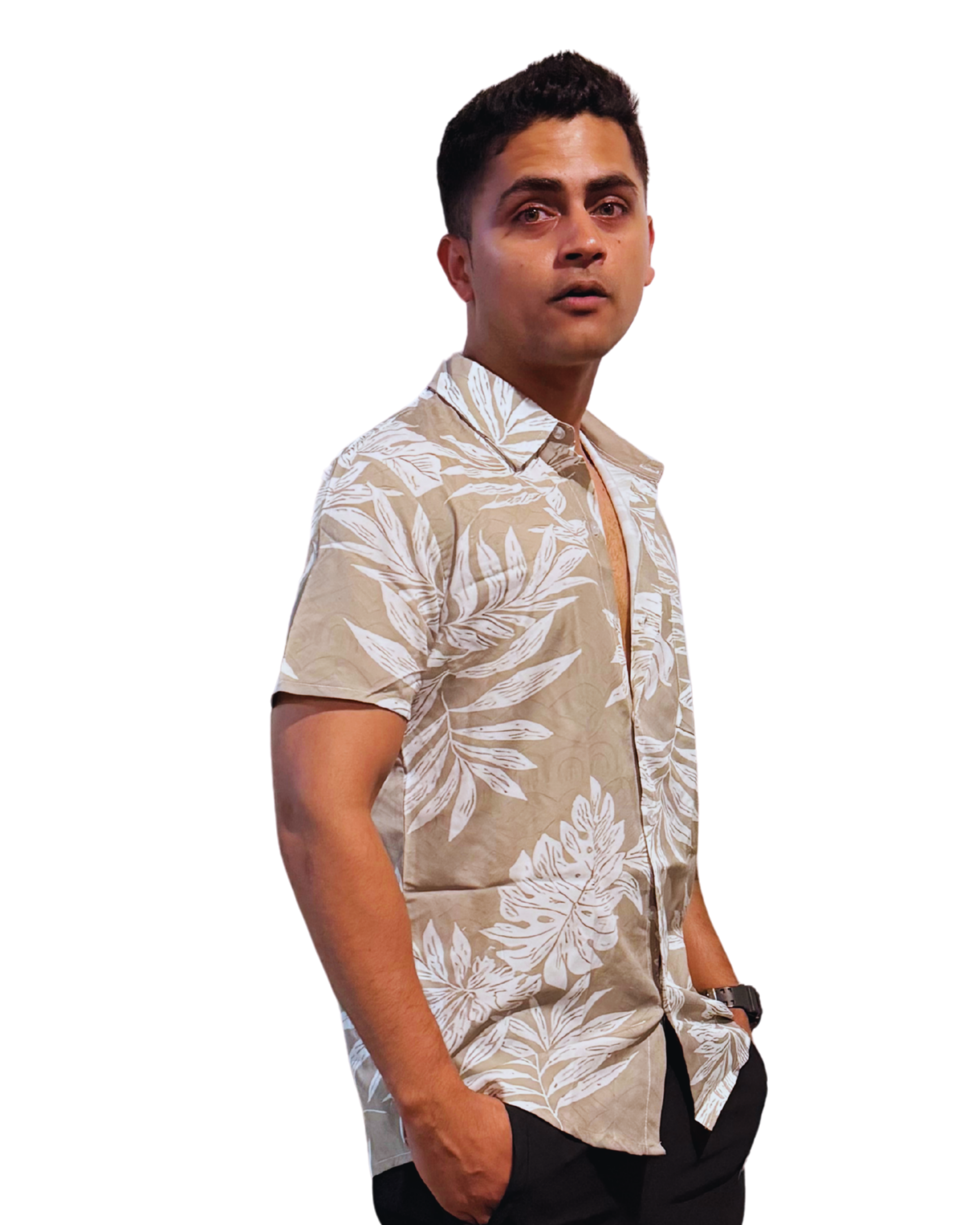 Men's Sage Tropical Leaf Short-Sleeve Shirt