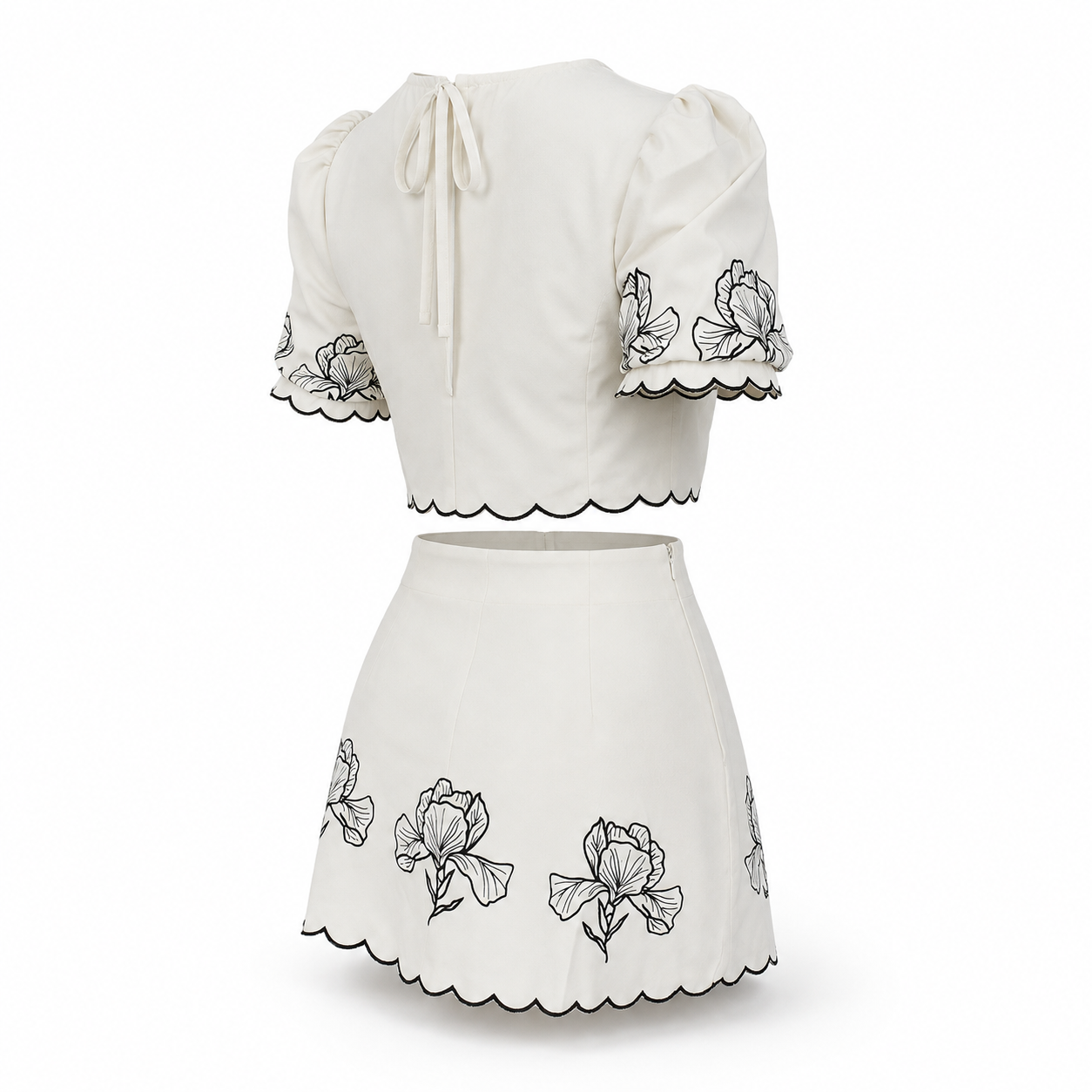 Women's White Floral-Embroidered Top and Skirt Set