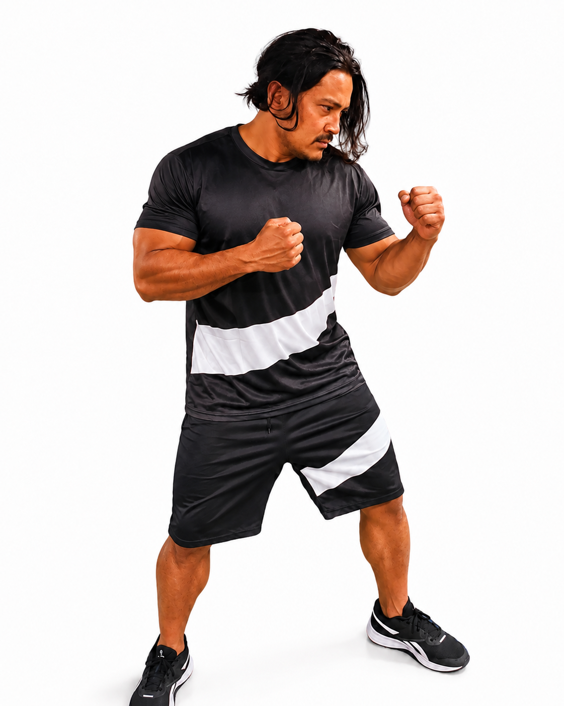 Men's Black and White Color-Block T-Shirt and Shorts Set