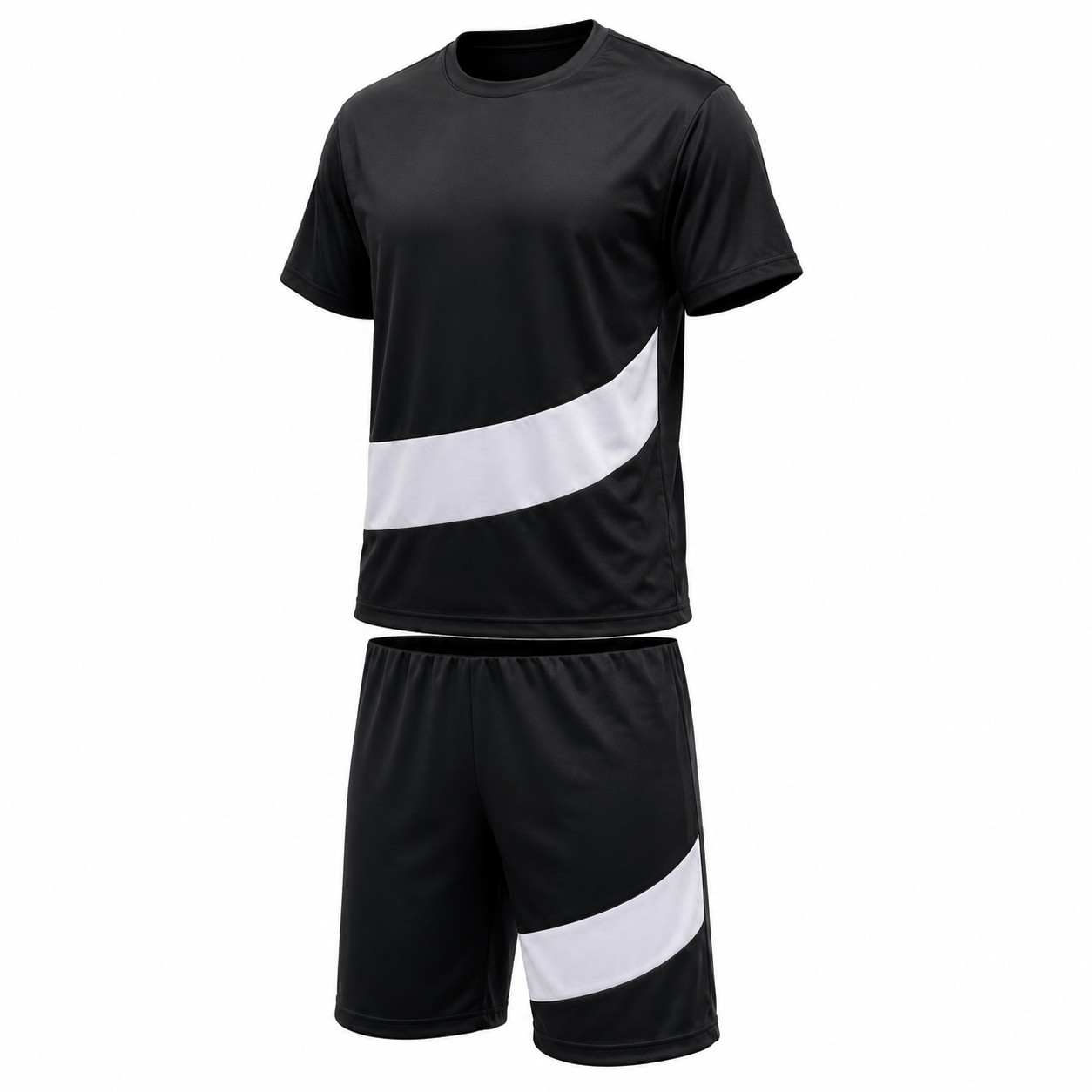 Men's Black and White Color-Block T-Shirt and Shorts Set
