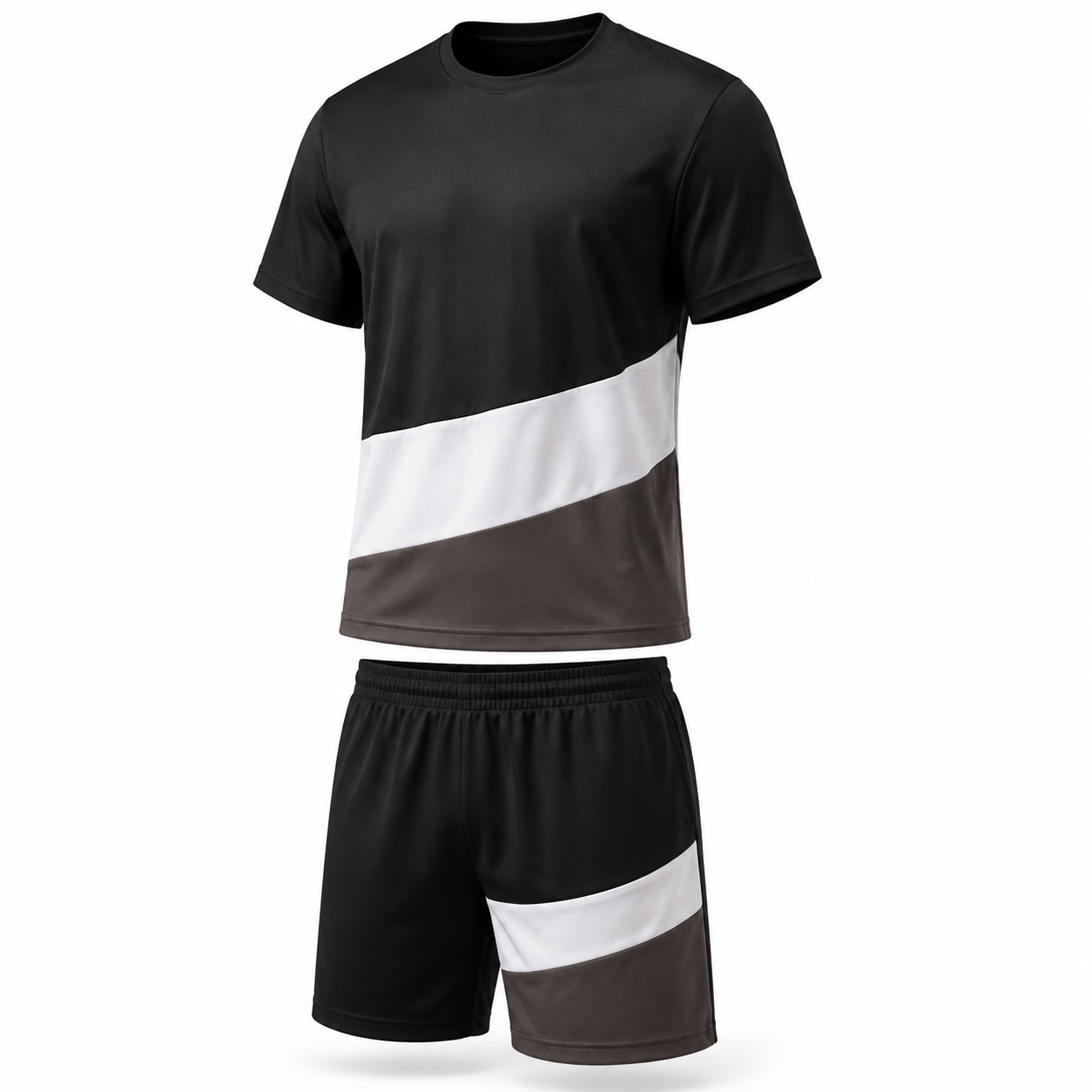 Men's Black and Olive Color-Block T-Shirt and Shorts Set