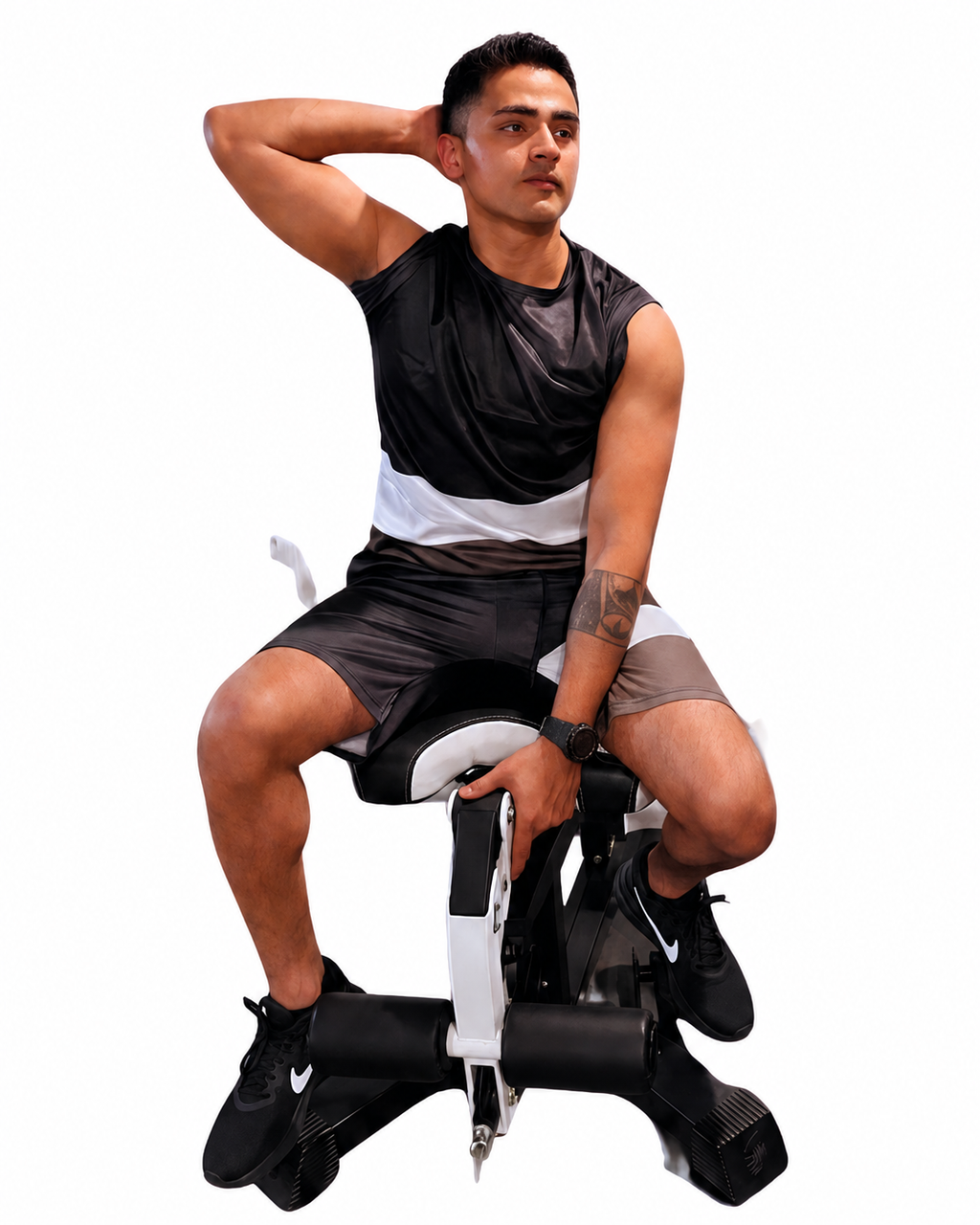 Men's Black and Olive Color-Block T-Shirt and Shorts Set