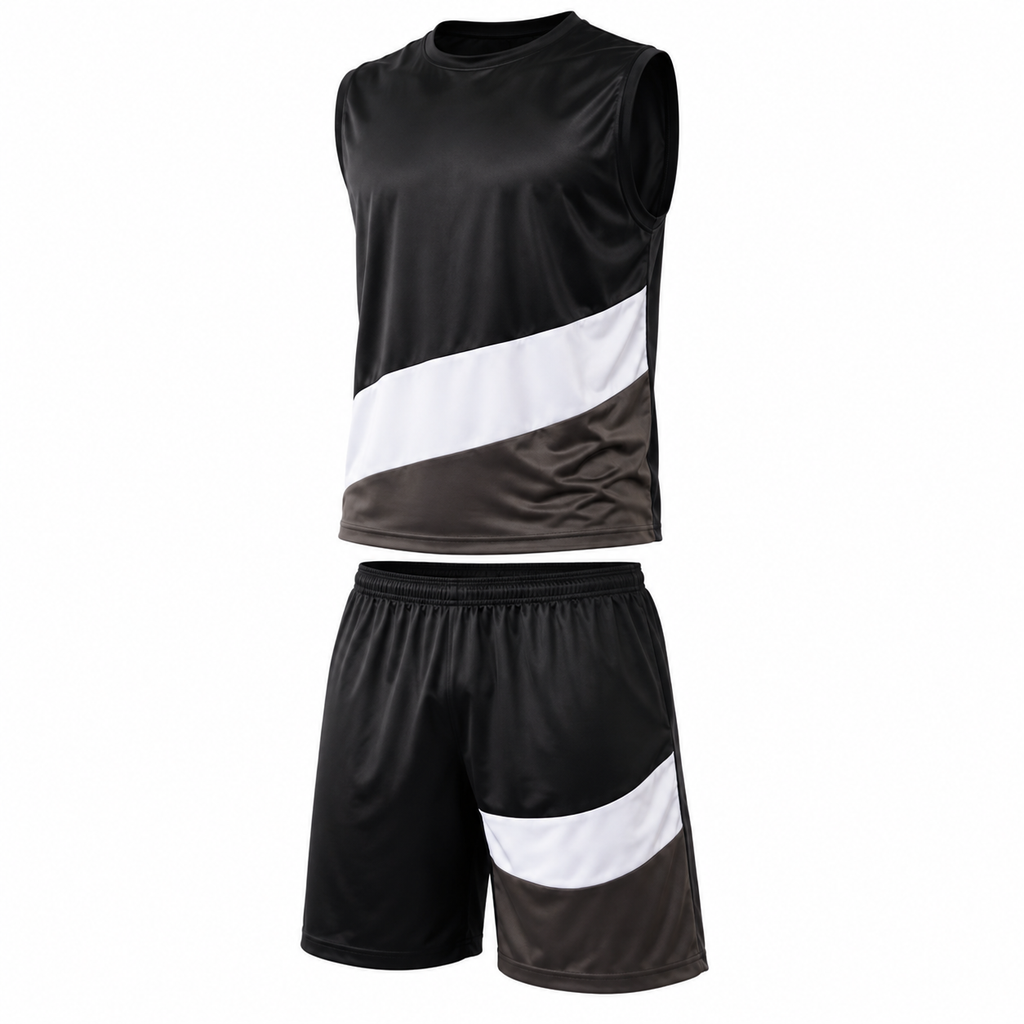Men's Black and Olive Color-Block T-Shirt and Shorts Set