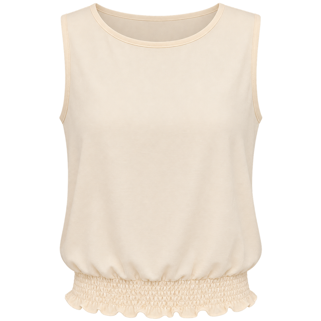 Women's White and Blude Sleeveless Smocked-Hem Top
