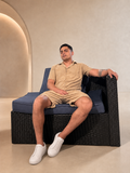 Men's Beige Textured Short-Sleeve Shirt and Shorts Set