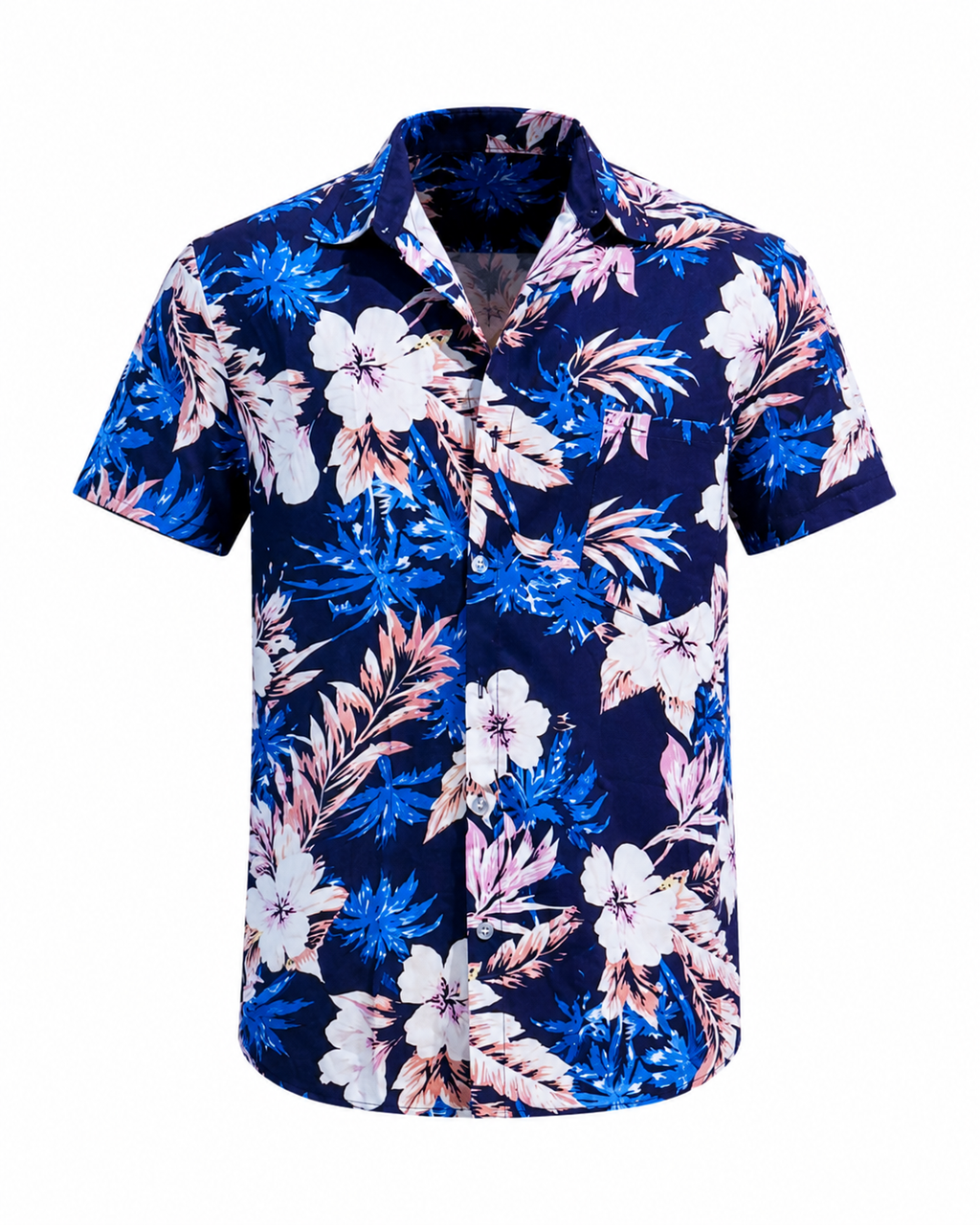 Men's Blue Tropical Floral Short-Sleeve Shirt
